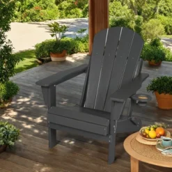 FURNIinspire Patio Accent Chairs Folding Adirondack Chair, Outdoor Adirondack Chair With Cup Holder, Wood Texture Folding Chair, Gray, 32"*29"*36" -Home Haven Furniture Store GUEST dc93d6ec 6fde 46c5 8967 72b96df5c74d