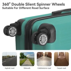FURNIinspire Bag And Luggage Sets 3 Piece Rolling Luggage, Hard Shell Travel Suitcases Set With Wheels Telescopic Handle, Green, 21.06"*11.42"*30.12" -Home Haven Furniture Store GUEST dcbab2ae 0b71 4066 91ca 2b83b19b78fe