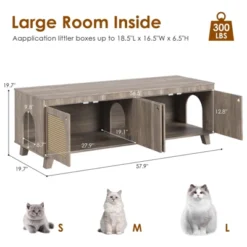 FURNIinspire Pet Crates And Houses Double Large Hidden Cat Litter Box Enclosure Furniture Cabinet With Rattan Doors, Brown, 57.9"*19.7"*19.7" -Home Haven Furniture Store GUEST dcc9a363 d227 40c8 90a1 142f41bacb2b