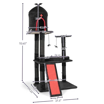 FURNIinspire Pet Tower Halloween Cat Tree Tower With Cat Condo, Scratching Board, Gothic Multi-Level Pet Furniture, Multicolored, 27.3"*29.25"*52.65" 4 FURNIinspire Pet Tower Halloween Cat Tree Tower With Cat Condo, Scratching Board, Gothic Multi-Level Pet Furniture, Multicolored, 27.3"*29.25"*52.65" - Image 2