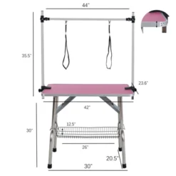 FURNIinspire Pet Grooming Tools Foldable Pet Grooming Table For Pet Large Dogs And Cats With Adjustable, Bathing Station, Pink, 44"*23.6"*65.5"