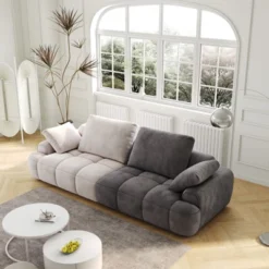 FURNIinspire Large Size Two Seat Sofa,Modern Upholstered,Beige Paired With Grey Suede Fabric, Gray And Beige, 45"*36"*21" -Home Haven Furniture Store GUEST dde05be0 8669 45ba acd2 3e4f16d8f2ce