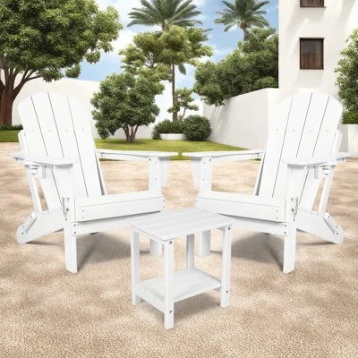 FURNIinspire Patio Seating Sets Folding Adirondack Chairs With Side Table, 3-Piece Rocking Chairs Set With Wood Texture, White, 30“*28”*35“ 7 FURNIinspire Patio Seating Sets Folding Adirondack Chairs With Side Table, 3-Piece Rocking Chairs Set With Wood Texture, White, 30“*28”*35“ - Image 5