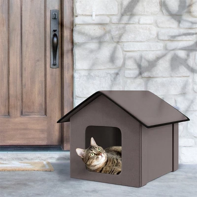 FURNIinspire Pet Crates And Houses Warm Triangular Top Cat Bed With Fleece Cloth Cover, Comfy Cat House House, Zipper Design, Brown, 16.5"*20.5"*16.5" 3 FURNIinspire Pet Crates And Houses Warm Triangular Top Cat Bed With Fleece Cloth Cover, Comfy Cat House House, Zipper Design, Brown, 16.5"*20.5"*16.5"