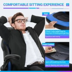 FURNIinspire Task And Office Chairs Pu Leather Office Chair Swivel Computer Gaming Chair With Lumbar Support, Black And Blue, 25"*28"*46" -Home Haven Furniture Store GUEST e132ce7f 3ae9 4e0b 9c27 bdc793d5ba04