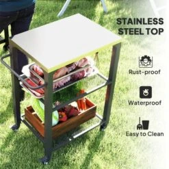 FURNIinspire Outdoor Grills, Griddles And Smokers Functional Outdoor Kitchen Station With Locking Wheels, Storage Shelves, Black, 37.4"*27.6"*19.7" -Home Haven Furniture Store GUEST e15f1970 d4c3 4f1f a07e e2b8ac0ee3d3