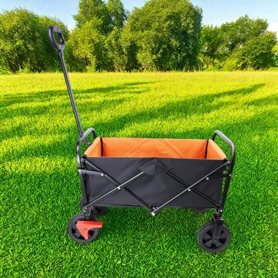 FURNIinspire Wheelbarrows And Lawn Carts Folding Wagon Garden Cart, Lawn Cart With Solid Wheels And Handle, Black And Orange, 30“*15"*36" 3 FURNIinspire Wheelbarrows And Lawn Carts Folding Wagon Garden Cart, Lawn Cart With Solid Wheels And Handle, Black And Orange, 30“*15"*36"