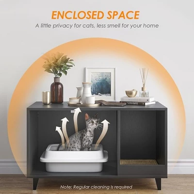 FURNIinspire Pet Crates And Houses, Multi-Functional Cat Cabinet, Comfortable Cat Space With Entrances, For Home, Black, 33.5"*18.5"*19.9" 4 FURNIinspire Pet Crates And Houses, Multi-Functional Cat Cabinet, Comfortable Cat Space With Entrances, For Home, Black, 33.5"*18.5"*19.9" - Image 2