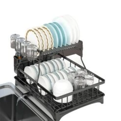 FURNIinspire Dish Racks 2-Tier Kitchen Holder Dish Drying Rack Detachable Drainer Organizer Utensil Cup Rack Swivel, Black, 17.36"*12.68"*4.29" -Home Haven Furniture Store GUEST e24e025a b470 4ebc b235 b66feda25154
