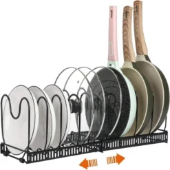 FURNIinspire Kitchen Rack Pot Rack Expandable Pan Organizer Lid Holder Adjustable Kitchen Cabinet Cookware Frying Rack, Black, 12.29"*8.19"*2.73" -Home Haven Furniture Store GUEST e34678ab 5960 47d9 800d 982e2c64cf4d