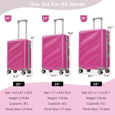 FURNIinspire Bag And Luggage Sets Travel Luggage Set Suitcase Set, 3 Piece Hard Shell Suitcases, Lightweight Suitcase, Pink, 11.4"*20.1"*29.1" 4 FURNIinspire Bag And Luggage Sets Travel Luggage Set Suitcase Set, 3 Piece Hard Shell Suitcases, Lightweight Suitcase, Pink, 11.4"*20.1"*29.1" - Image 2