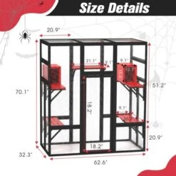 FURNIinspire Pet Crates And Houses Gothic Outdoor Large Cat Catio, Wood Cat Enclosure With Platforms Condos, Black, 62.6"*32.3"*70.1"