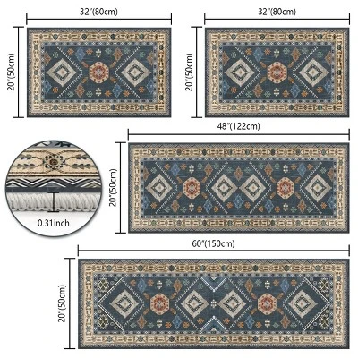 FURNIinspire Floor Mats 4 Piece Farmhouse Kitchen Rug Washable Area Rugs Non Skid Bohemian Mat For Hallway Entryway, Blue, 60"*20" 4 FURNIinspire Floor Mats 4 Piece Farmhouse Kitchen Rug Washable Area Rugs Non Skid Bohemian Mat For Hallway Entryway, Blue, 60"*20" - Image 2
