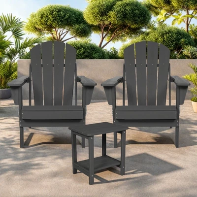 FURNIinspire Patio Seating Sets Folding Adirondack Chairs With Side Table, 3-Piece Rocking Chairs Set With Wood Texture, Gray, 30“*28”*35“ 3 FURNIinspire Patio Seating Sets Folding Adirondack Chairs With Side Table, 3-Piece Rocking Chairs Set With Wood Texture, Gray, 30“*28”*35“