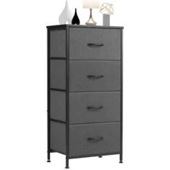 FURNIinspire Dressers 4 Drawer Fabric Tall Dresser Tower Closet Storage Chest Of Drawers For Bedroom Nursery, Grey, 11.8"*17.7"*37.4" -Home Haven Furniture Store GUEST e7b400b6 1be0 48eb aa88 e656a42636a0