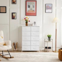 FURNIinspire Dressers 10 Drawer Fabric Tall Dresser Tower Closet Storage Chest Of Drawers For Bedroom Nursery, White, 11.8"*31.4"*45.6" -Home Haven Furniture Store GUEST e805e123 5a67 4640 988c 418effb75503