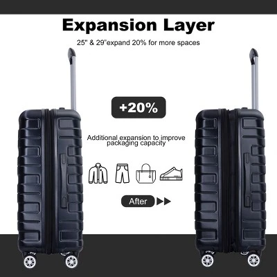 FURNIinspire Bag And Luggage Sets 5 Piece Expandable Hard Shell Suitcase Set Stylish Rolling Travel Luggage For Family, Black, 20.28"*11.42"*30.31" 3 FURNIinspire Bag And Luggage Sets 5 Piece Expandable Hard Shell Suitcase Set Stylish Rolling Travel Luggage For Family, Black, 20.28"*11.42"*30.31"