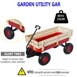 FURNIinspire Wheelbarrows And Lawn Carts Outdoor Sport Wagon Tools Cart Wooden Side Panels Air Tires Wagon, Garden Cart With Handle, Red, 39“*16"*20" -Home Haven Furniture Store GUEST e9ada69f 9e61 4f69 ad04 ba6c7a08a664