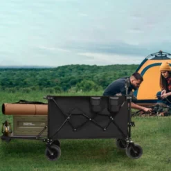 FURNIinspire Outdoor Serving Carts Extra Long Extender Wagon Cart Beach Wagon Cart 480LBS With All-Terrain Wheels, Black, 35.43"*22.83"*43.34" -Home Haven Furniture Store GUEST ea08efbc 834b 403e 8292 1aaceabebed1