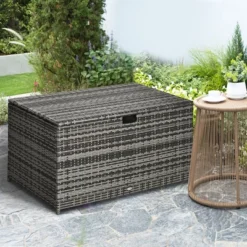FURNIinspire Utility Storage Cabinet 113 Gallon Deck Box Rattan Outdoor Storage Box Waterproof Storage Container, Dark Grey, 47.20"*6.70"*30.70" -Home Haven Furniture Store GUEST ebffef82 9a24 497b bf29 d08653f39f63