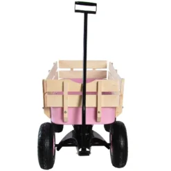 FURNIinspire Wheelbarrows And Lawn Carts Outdoor Wagon Pulling Air Tires Garden Cart, Lawn Cart With Pull Handle, Pink, 39β*19"*20"