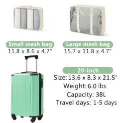 FURNIinspire Bag And Luggage Sets 20 Inch Luggage Set, Lightweight Checked Suitcase With 2 Mesh Bag Travel, Creamy Green, 8.3"*13.6"*21.5" -Home Haven Furniture Store GUEST edea4d37 d8e9 4db9 9770 9b88b4762fba