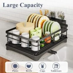 FURNIinspire Dish Drying Rack Dish Rack For Sink Dish Rack Drainboard Rustproof Dish Drainer With Utensil Holder Kitchen, Black, 17.16"*12.68"*5.07" -Home Haven Furniture Store GUEST ee98ba3d a428 4fda 8f5a 4669f11b5246