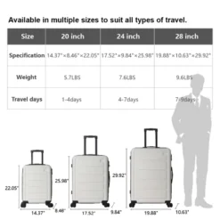 FURNIinspire Bag And Luggage Sets Hard Shell 3 Piece Suitcase Set, Travel Luggage Business Suitcases With Wheels, White, 19.88"*10.63"*29.92" -Home Haven Furniture Store GUEST efdca862 1b1b 40eb b5a6 b8ebf5f8a063