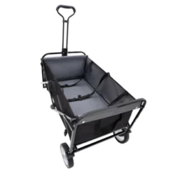 FURNIinspire Outdoor Serving Carts Collapsible Foldable Wagon Cart With Strapping System Beach Wagon Utility Cart, Black, 35.04"*21.65"*38.98"