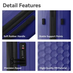 FURNIinspire Bag And Luggage Sets 3 Piece Travel Luggage With Rolling Wheels, Lightweight Hard Shell Suitcase Set, Blue, 20.08"*11.81"*30.12"