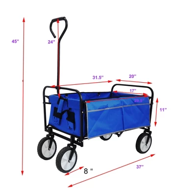 FURNIinspire Wheelbarrows And Lawn Carts All-Purpose Folding Cart, Lawn Cart Wagon Firewood Cart For Garden Work, Beach, Black And Blue, 37“*20"*45" 4 FURNIinspire Wheelbarrows And Lawn Carts All-Purpose Folding Cart, Lawn Cart Wagon Firewood Cart For Garden Work, Beach, Black And Blue, 37“*20"*45" - Image 2