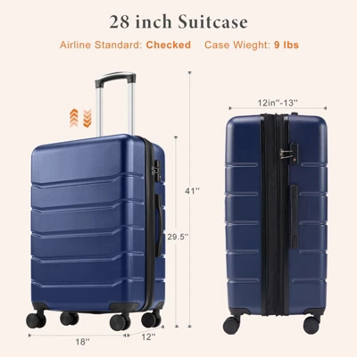 FURNIinspire Luggage 20/24/28 Inch Suitcase Carry On Luggage Hardside Carryon Suitcase Rolling Travel Luggage Travel Luggage, Blue 4 FURNIinspire Luggage 20/24/28 Inch Suitcase Carry On Luggage Hardside Carryon Suitcase Rolling Travel Luggage Travel Luggage, Blue - Image 2