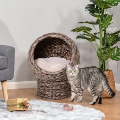 FURNIinspire Handwoven Elevated Cat Bed With Cushion & Stand,Egg Chair Shape Cat Basket Kitty House For Indoor,16.5"*13"*20.5" -Home Haven Furniture Store GUEST f1d347ed da2a 4439 aaa8 0350c5b18ec0