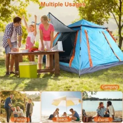 FURNIinspire Camping Tents Pop-Up Waterproof Camping Tent, Family Camping Tent With 2 Mosquito Nets Windows, Blue, 84.65"*84.65"*53.54" -Home Haven Furniture Store GUEST f1e785ca f43b 41bd 99e9 0a9ed4aaafee