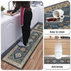 FURNIinspire Floor Mats 2 Piece Farmhouse Kitchen Rug Washable Area Rugs Non Skid Bohemian Mat For Hallway Entryway, Blue, 60"*20" -Home Haven Furniture Store GUEST f258fdfa 414f 4a49 9448 e5a089c4c5b7