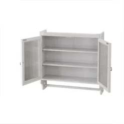 FURNIinspire Kitchen And Dining Cabinets Vintage Glass Door Wood Wall Cabinet, Dining Room Pantry Cabinet With Towel Rack, White, 7.08"*24.8"*23.62" -Home Haven Furniture Store GUEST f375fb6e 8372 41eb 88c5 28ad4333f0ee