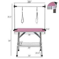 FURNIinspire Pet Grooming Tools Foldable Pet Grooming Table For Pet Large Dogs And Cats With Adjustable, Bathing Station, Pink, 38"*23.6"*65.5"
