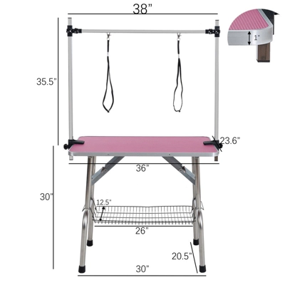 FURNIinspire Pet Grooming Tools Foldable Pet Grooming Table For Pet Large Dogs And Cats With Adjustable, Bathing Station, Pink, 38"*23.6"*65.5" 3 FURNIinspire Pet Grooming Tools Foldable Pet Grooming Table For Pet Large Dogs And Cats With Adjustable, Bathing Station, Pink, 38"*23.6"*65.5"