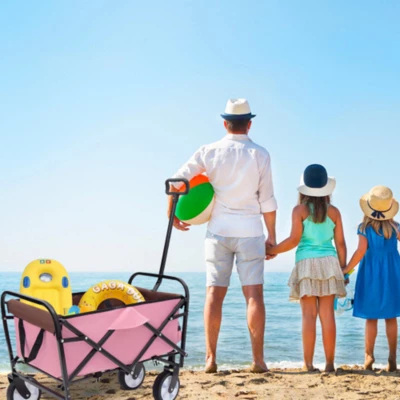 FURNIinspire Outdoor Serving Carts Fish 250L Collapsible Wagon Beach Wagon With Big Wheels For Camping, Sports, Pink, 25.98"*17.32"*37.4" 3 FURNIinspire Outdoor Serving Carts Fish 250L Collapsible Wagon Beach Wagon With Big Wheels For Camping, Sports, Pink, 25.98"*17.32"*37.4"