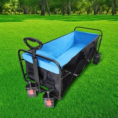 FURNIinspire Wheelbarrows And Lawn Carts Large Capacity Folding Cart Extender Wagon Cart, Lawn Cart For Picnic, Shopping, Black And Blue, 53“*21"*41" 3 FURNIinspire Wheelbarrows And Lawn Carts Large Capacity Folding Cart Extender Wagon Cart, Lawn Cart For Picnic, Shopping, Black And Blue, 53“*21"*41"