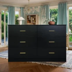FURNIinspire Dressers 6 Drawer Dresser Storage Organizer For Bedroom, Nursery, Modern Clothes Closet Storage Cabinet, Black, 47.24"*15.55"*30.3" -Home Haven Furniture Store GUEST f702baf3 dde3 499c 8c29 c0e5bf5a04f5