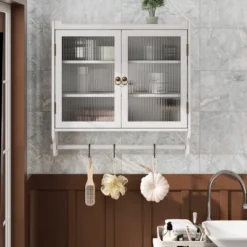 FURNIinspire Kitchen And Dining Cabinets Vintage Glass Door Wood Wall Cabinet, Dining Room Pantry Cabinet With Towel Rack, White, 7.08"*24.8"*23.62" -Home Haven Furniture Store GUEST f78500ac 777a 4cc6 8792 2849ac8b0262