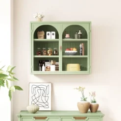 FURNIinspire Kitchen And Dining Cabinets Elegant Modern 2 Door Wall Cabinet Pantry Cabinets With 3 Shelves For Dining Room, Green, 9.06"*27.56"*23.62" -Home Haven Furniture Store GUEST f8f1fb89 e82c 4529 bfb7 93feb7b4cc27