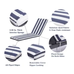 FURNIinspire Outdoor Seat Cushions 2pcs Stripe Patio Furniture Seat Cushion Replacement For Chaise Lounge, Removable Cover, Blue, 74.4"*22.05"*2.76" -Home Haven Furniture Store GUEST fa95f0bb aa82 47d4 a67f 94d47ec4f5bb