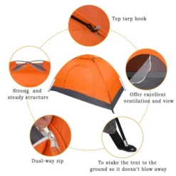 FURNIinspire Camping Tents Single Person Waterproof Dome Camping Dome Tent For Outdoor Hiking, Easy To Carry, Orange, 47.2"*78.7"*39.4"