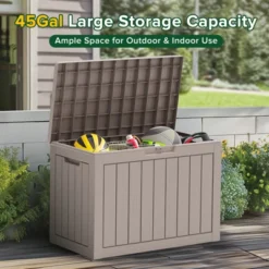 FURNIinspire Deck Boxes 45 Gallon Deck Box, Outdoor Waterproof Storage Bin, Storage Deck Box, All Weather Use, Light Brown, 17“*31”*22“ -Home Haven Furniture Store GUEST fb41617a 6bc5 4256 91a9 8233c2a16a7d