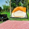 FURNIinspire Camping Tents Family Camping Tent, Outdoor Double Layers Waterproof Tent With Rainproof Top And Mesh Windows, Orange, 78.7"*78.7"*53.1"
