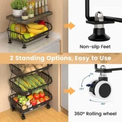 FURNIinspire Kitchen Holder Metal Baskets With Wheels Stackable Storage Organizer For Dining Room Bathroom Fruit Cart, Black, 15.99"*12.09"*6.63" -Home Haven Furniture Store GUEST fc50da57 5aca 4343 943f fdfb279f7e90