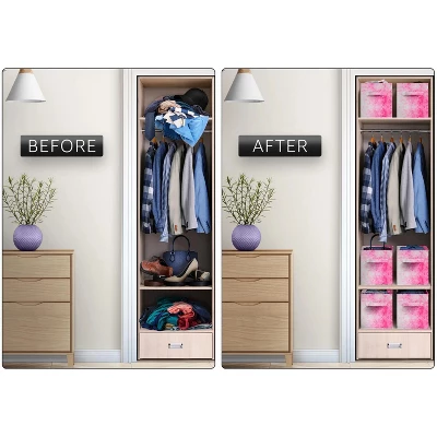 FURNIinspire Decorative Storage Bins Colorful Cube Storage Bin, Et Of 6 Foldable Collapsible Storage Box With Handles, Deep Pink, 10.5"*10.5"*11" 6 FURNIinspire Decorative Storage Bins Colorful Cube Storage Bin, Et Of 6 Foldable Collapsible Storage Box With Handles, Deep Pink, 10.5"*10.5"*11" - Image 4