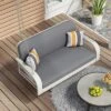FURNIinspire Patio Swings Wicker Porch Swing, Hanging Bench With Chains, Patio Swing For Backyard Garden Poolside, White And Gray, 49"*20"*22" 2 FURNIinspire Patio Swings Wicker Porch Swing, Hanging Bench With Chains, Patio Swing For Backyard Garden Poolside, White And Gray, 49"*20"*22" -Home Haven Furniture Store GUEST fd44f983 5669 4b5b 904d 2b7a90106de4
